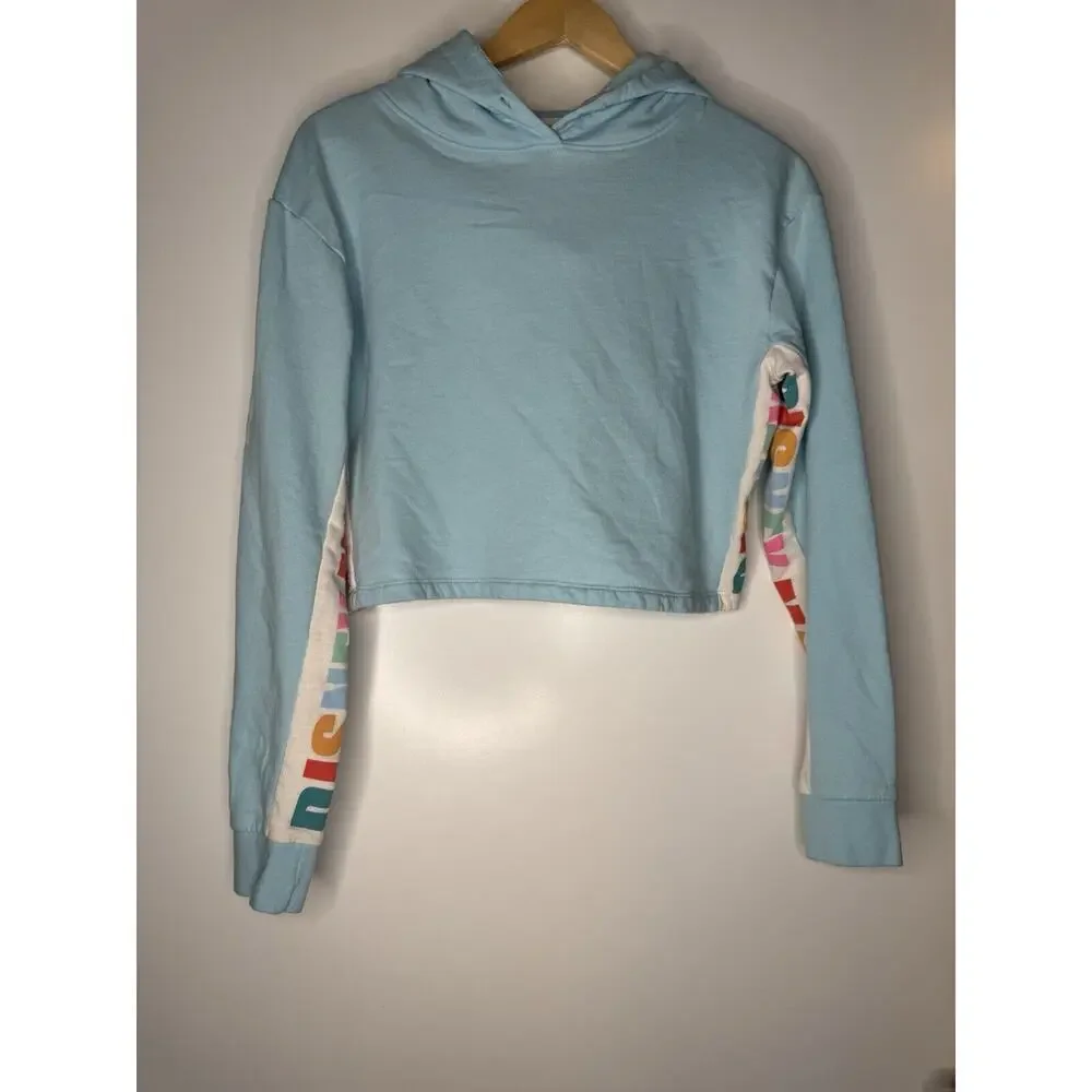 Disney Womens Magic Cropped Hoodie Sweater Small Light Blue Sweatshirt Logo - Picture 1 of 7